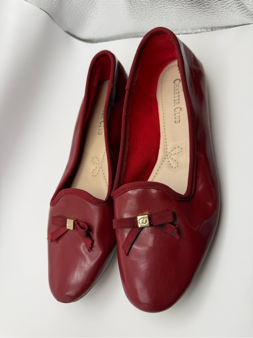 Charter Club Red Leather Bow Ballet Flats